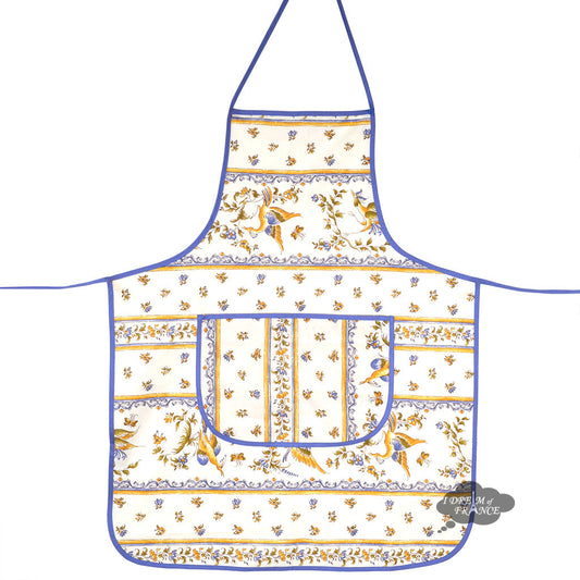 French kitchen apron - 100% cotton - Moustiers blue & cream | Tissus Toselli