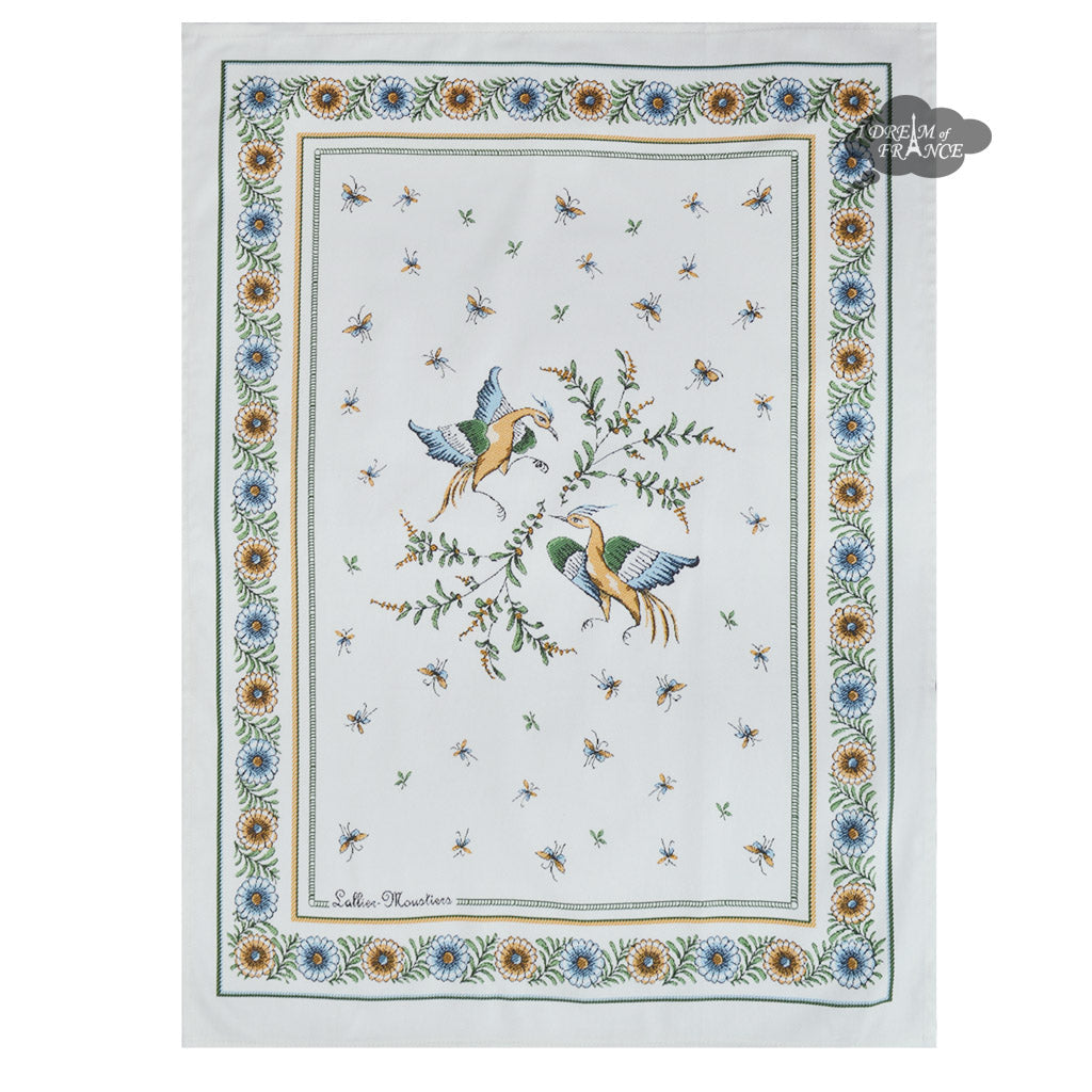 French kitchen towel - Printed cotton - Moustiers Green & Cream | Tissus Toselli