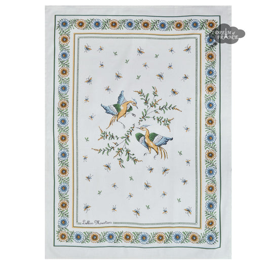 French kitchen towel - Printed cotton - Moustiers Green & Cream | Tissus Toselli