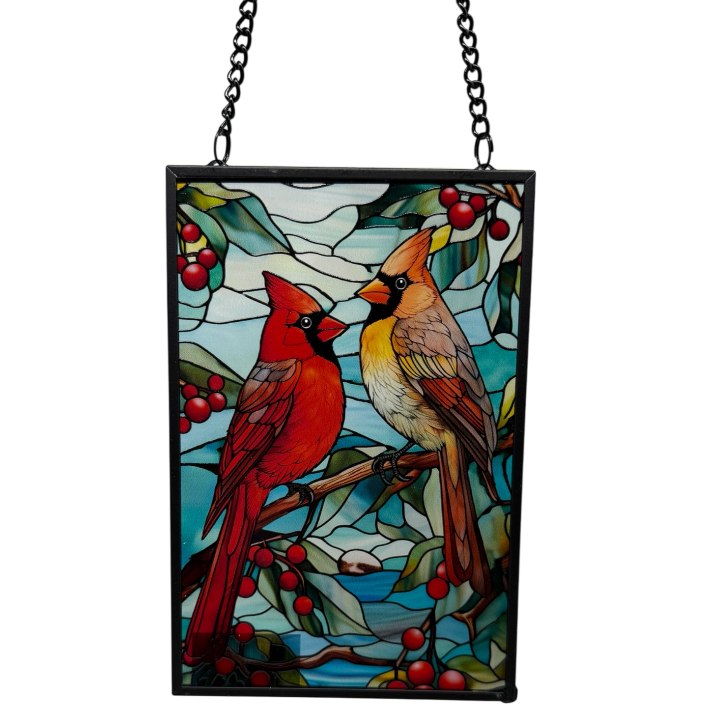 Cardinal Pair Stained Glass Panel Suncatcher