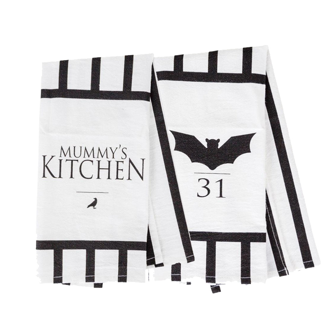 Halloween Tea Towel Bat 31 Vs Mummy Black White Cotton Dish Towel Kitchen Hand Towel Decor