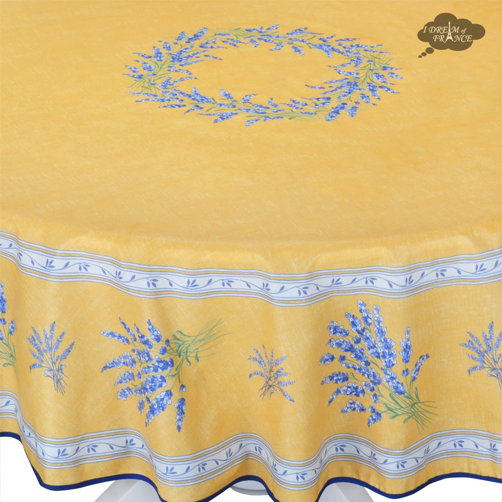 French Provencal tablecloth - Acrylic coated cotton, Spill-proof - 70" Round - Valensole yellow | Label France