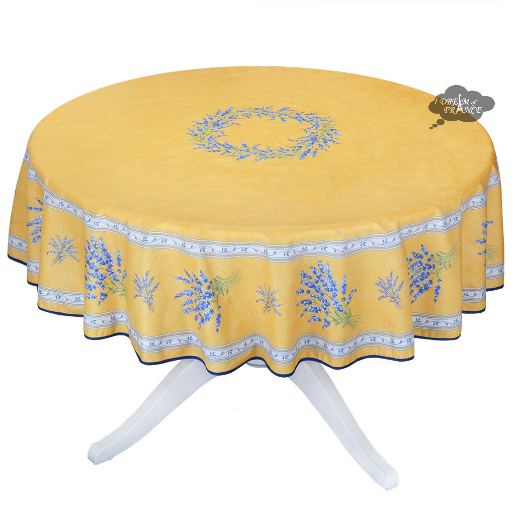 French Provencal tablecloth - Acrylic coated cotton, Spill-proof - 70" Round - Valensole yellow | Label France