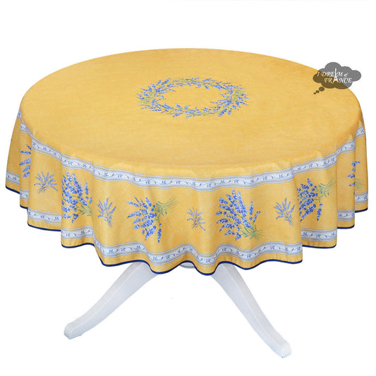 French Provencal tablecloth - Acrylic coated cotton, Spill-proof - 70" Round - Valensole yellow | Label France