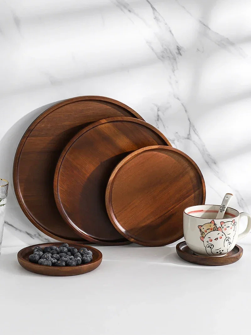 Wooden Round Tea Tray Serving Platter
