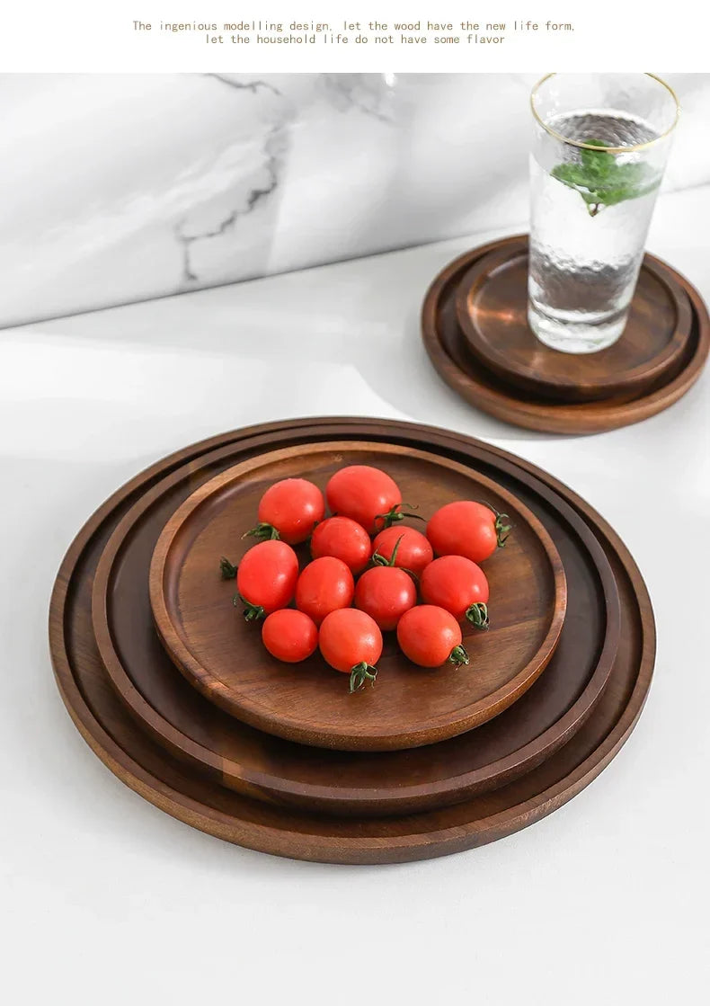 Wooden Round Tea Tray Serving Platter