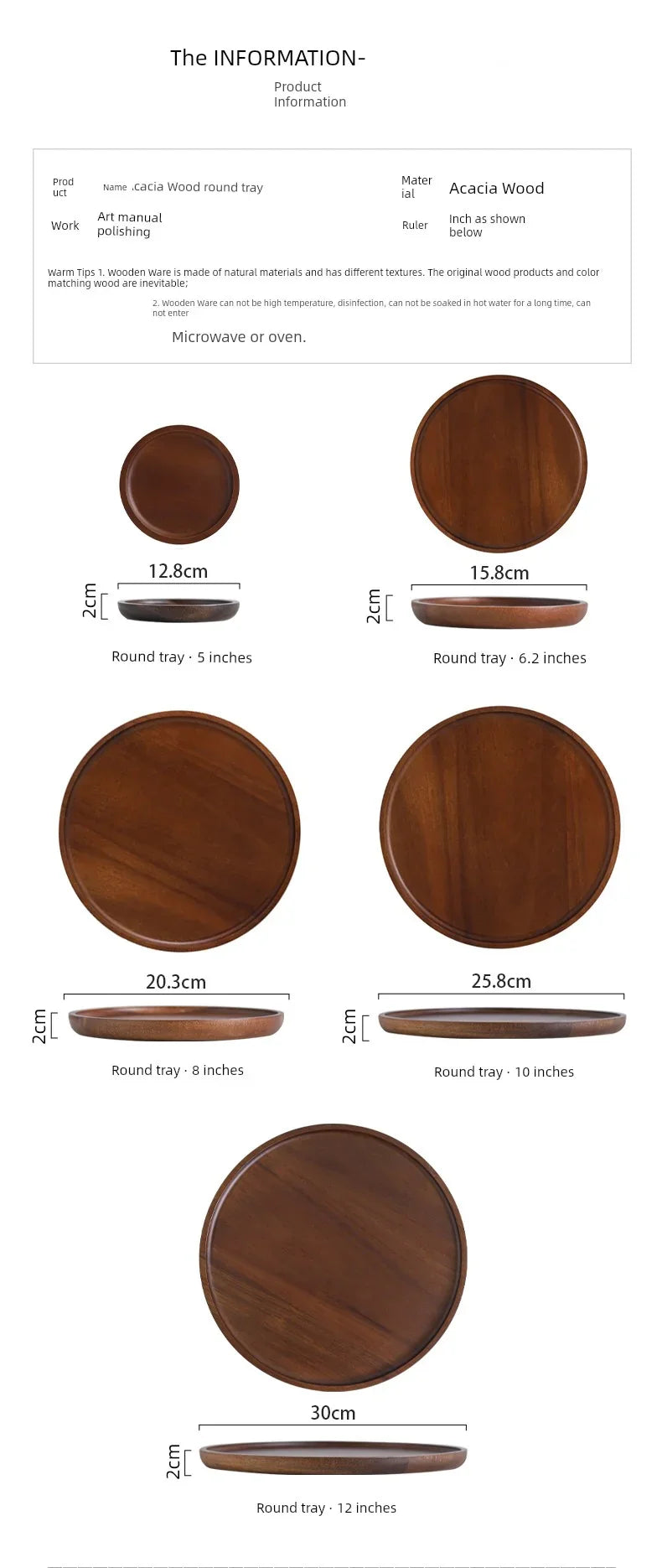Wooden Round Tea Tray Serving Platter