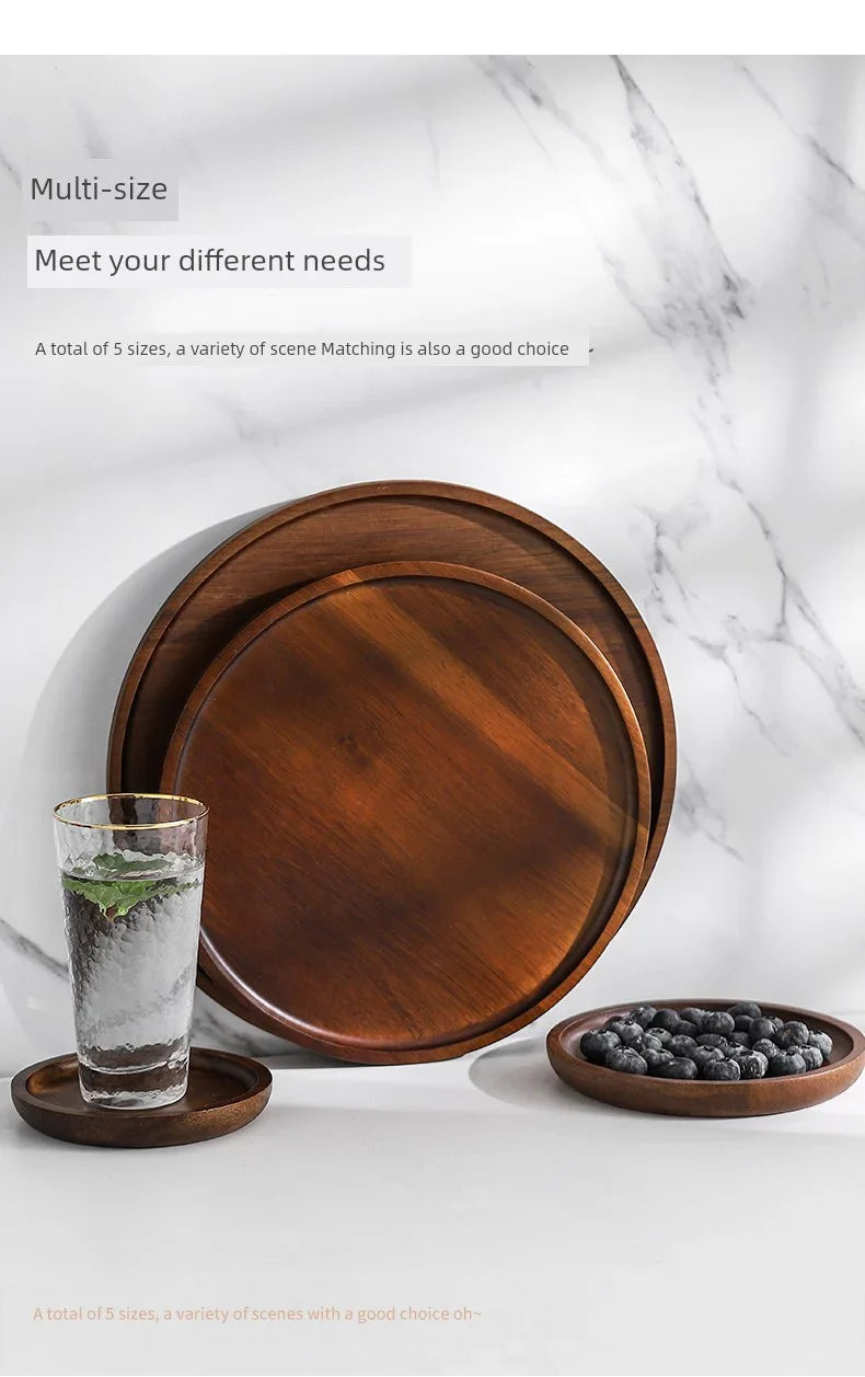Wooden Round Tea Tray Serving Platter