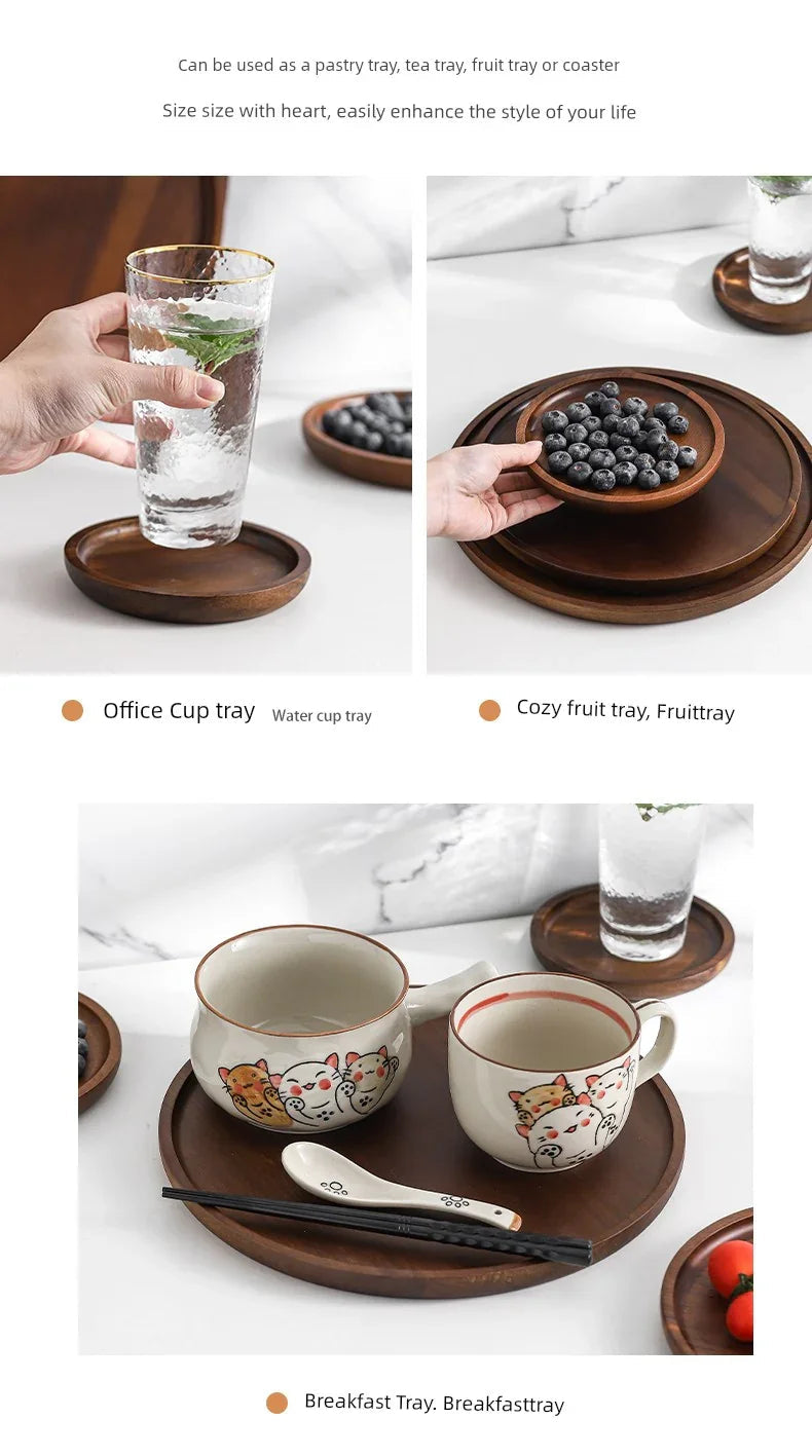 Wooden Round Tea Tray Serving Platter