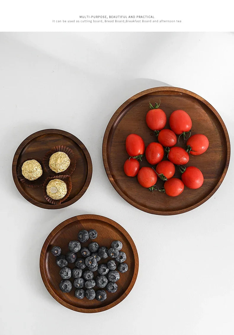 Wooden Round Tea Tray Serving Platter