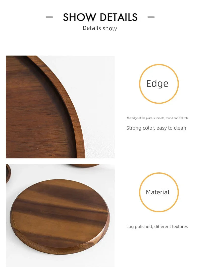 Wooden Round Tea Tray Serving Platter