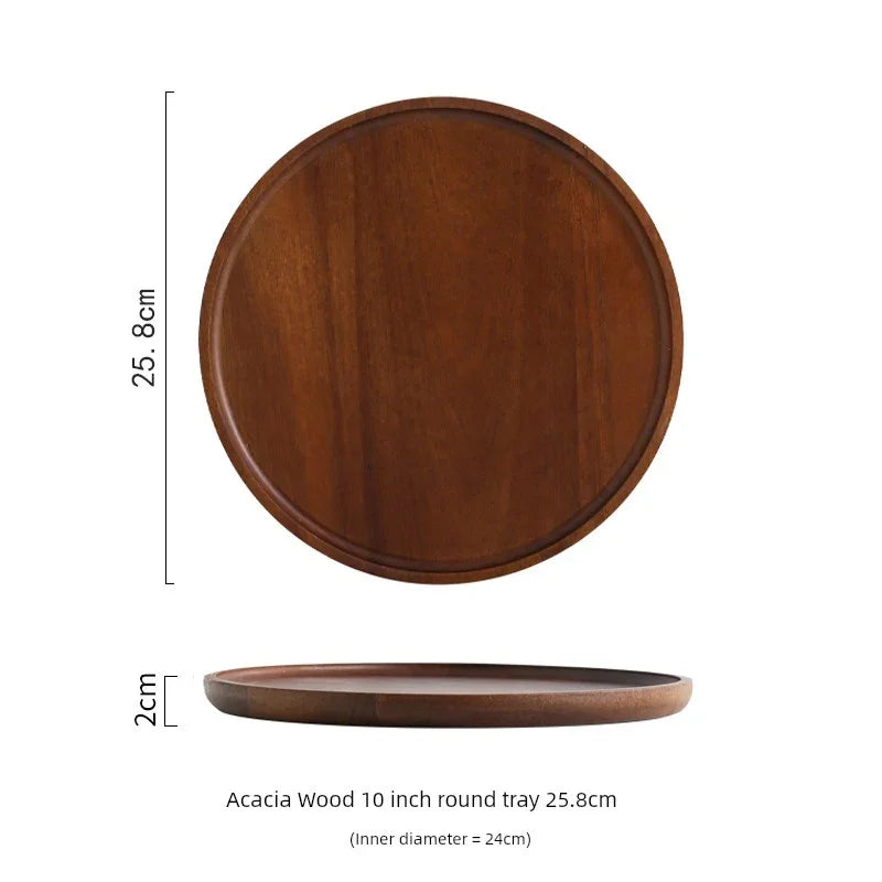 Wooden Round Tea Tray Serving Platter