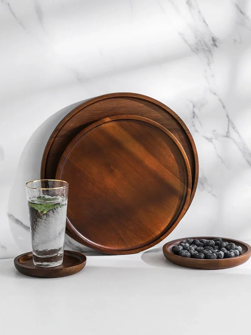Wooden Round Tea Tray Serving Platter