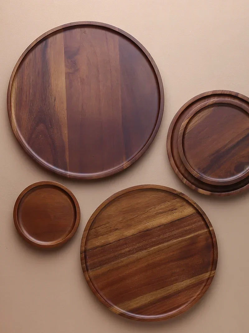 Wooden Round Tea Tray Serving Platter