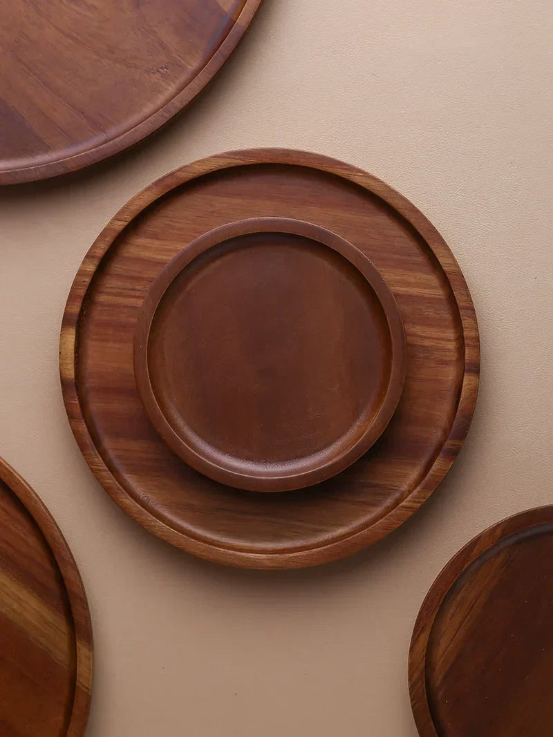 Wooden Round Tea Tray Serving Platter
