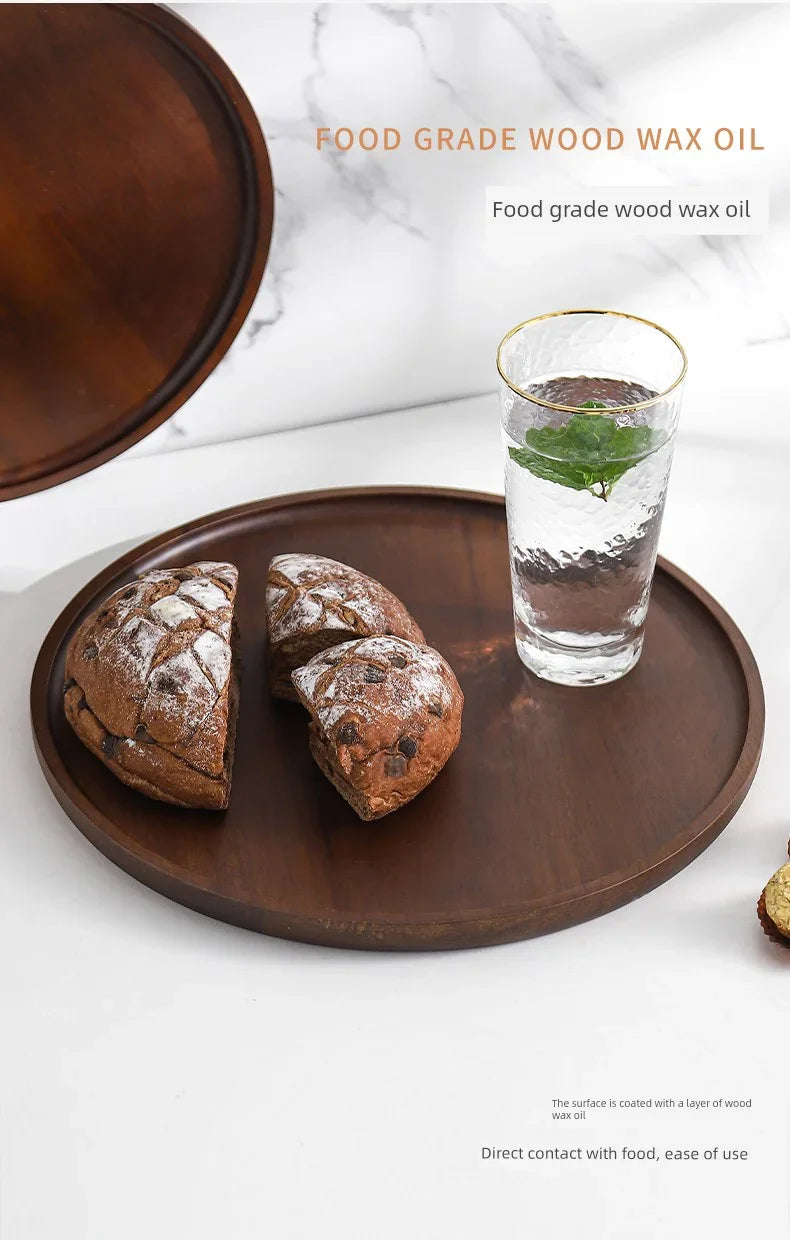 Wooden Round Tea Tray Serving Platter