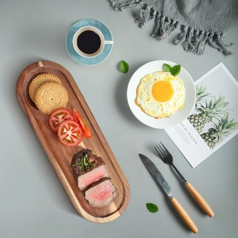 Wooden Serving Tray 11.5 x 4 Inch Oval Deli Board Cheese Plate